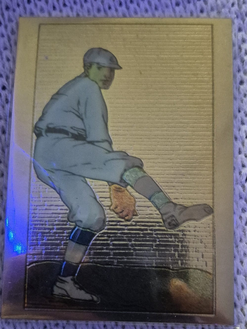 Vintage Baseball Pitcher Gold Foil Art Card - Blue and Gold. Gold And SILVER